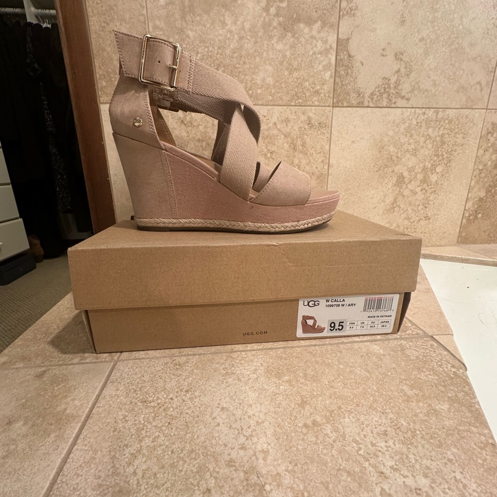Ugg Calla Womens Blush Suede Espadrille Wedge Heeled Sandal